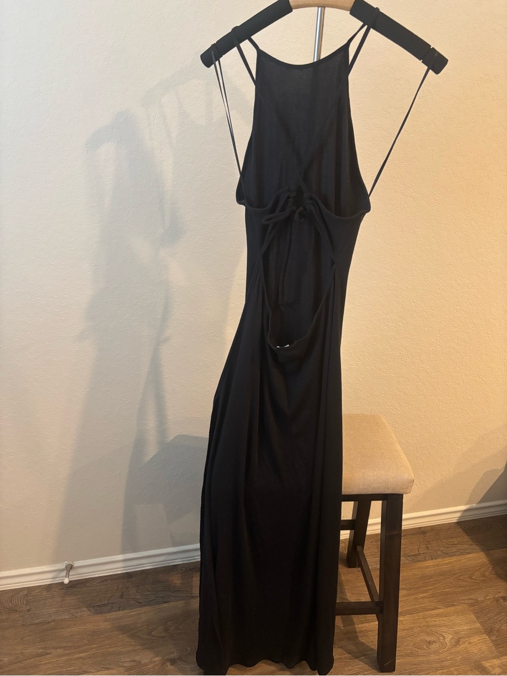 Savage X Fenty Rib Xssentials Maxi Slip Black Halter Open Back Dress Womens L